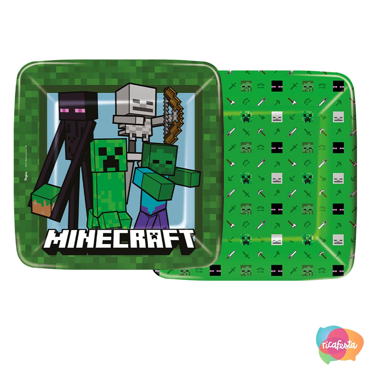 PRATO DE PAPEL QUADRADO 18CM MINECRAFT C/12 - PRATO DE PAPEL