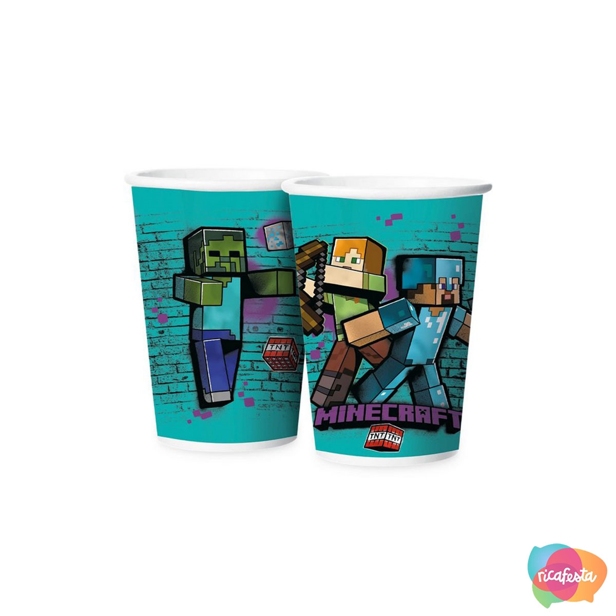 COPO DE PAPEL MINECRAFT GRAFITE COM 12 UNID - COPO DE PAPEL