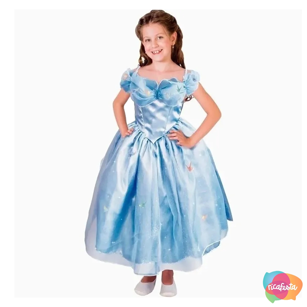 Vestido Infantil Princesa Cinderela Desenho Brilho