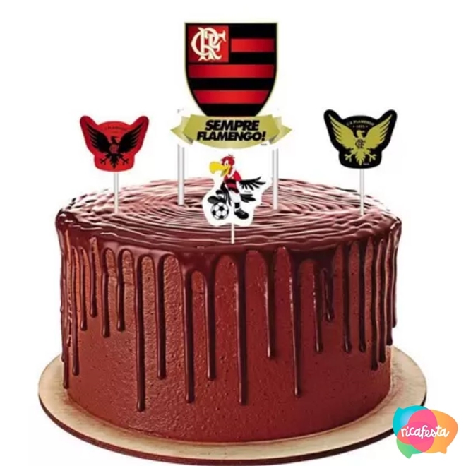 TOPPER BOLO FLAMENGO COM 4 UNID - TOPPER BOLO FLAMENGO - RICA