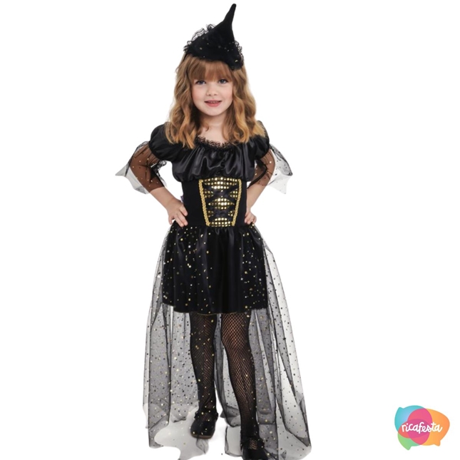 Vestido Fantasia Infantil Aniversário Tematico Bruxa Halloween